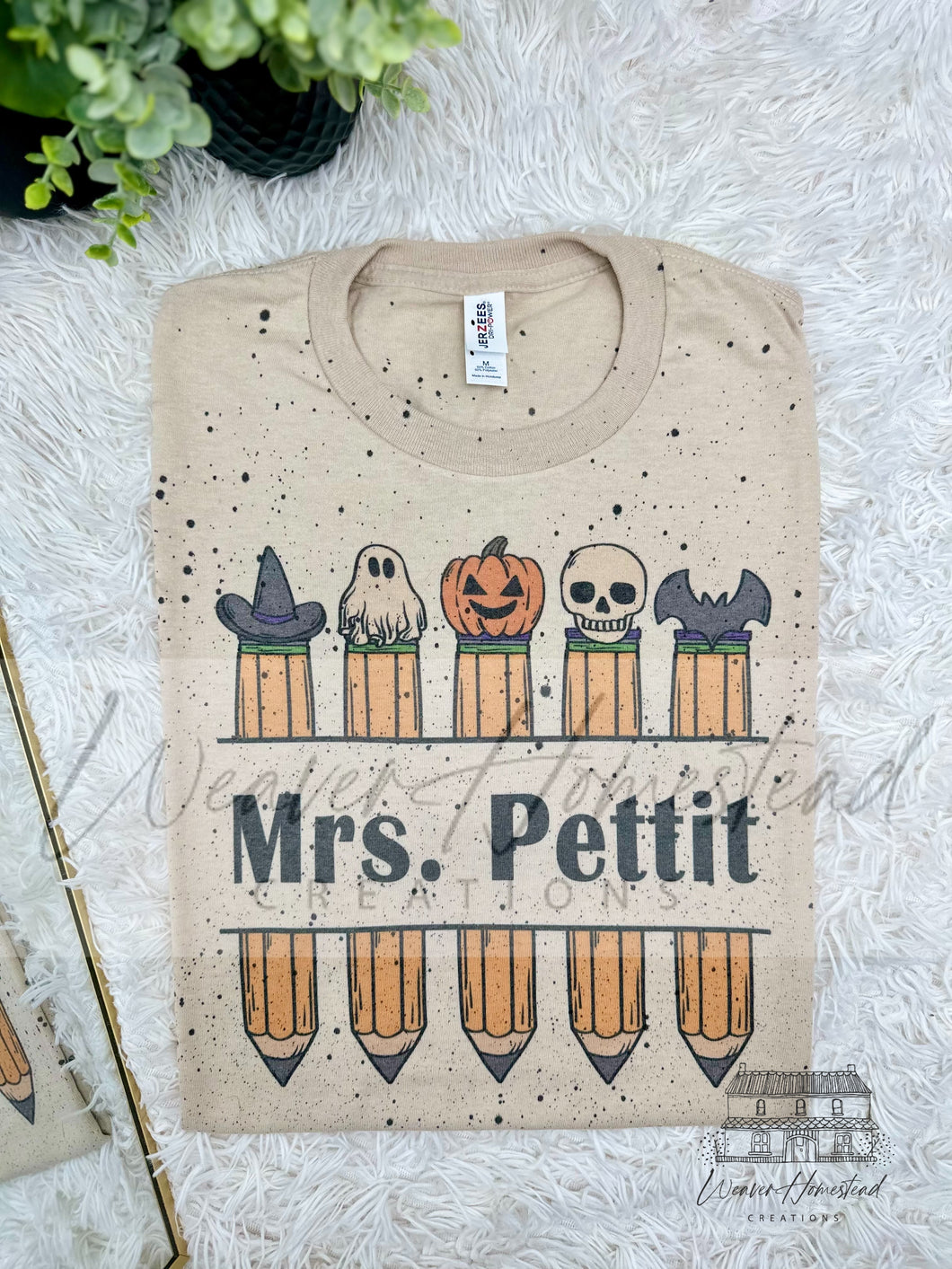Custom Teacher Pencils Name Tee Halloween