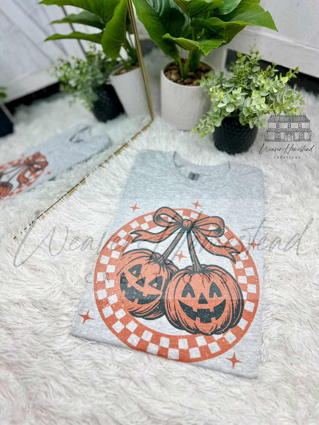 Pumpkin Cherries Checkered Circle