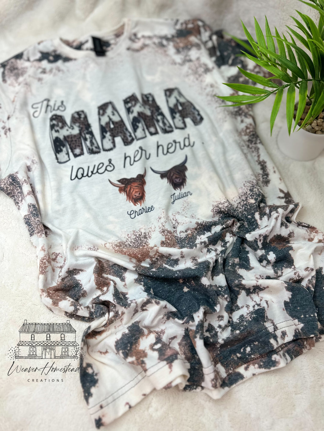 NEW!! This Mama Loves Her Herd BLEACHED Personalized T-shirt